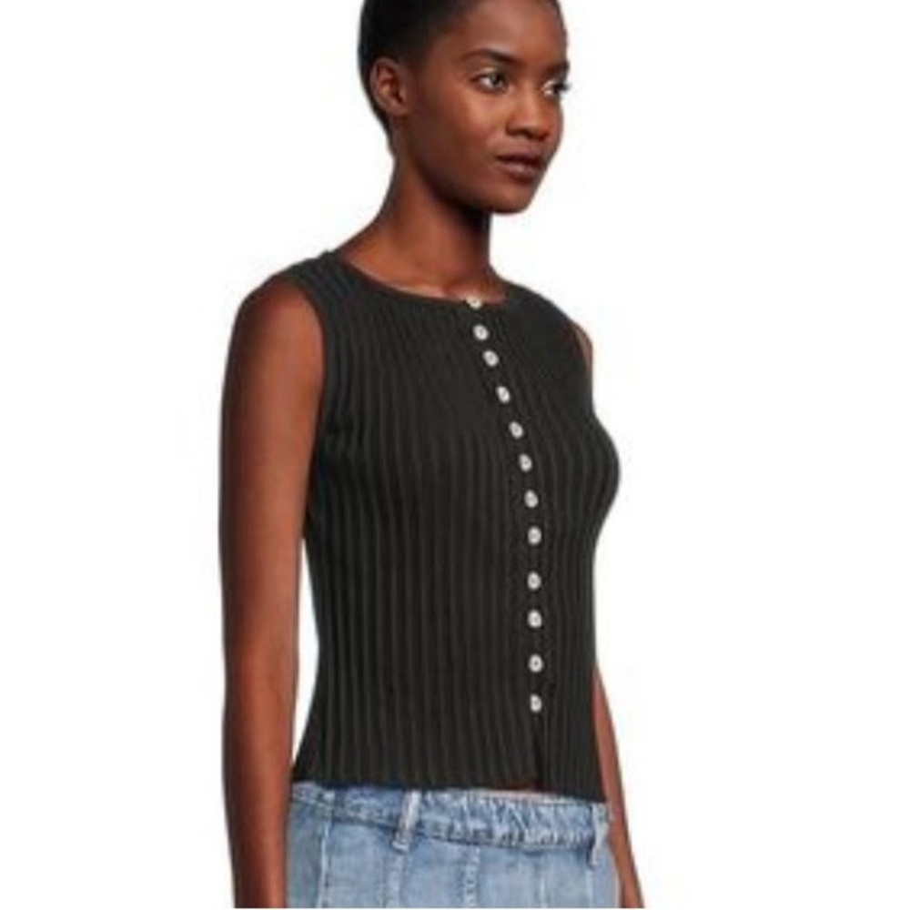 Free People Black Buttoned Ribbed Tank Top